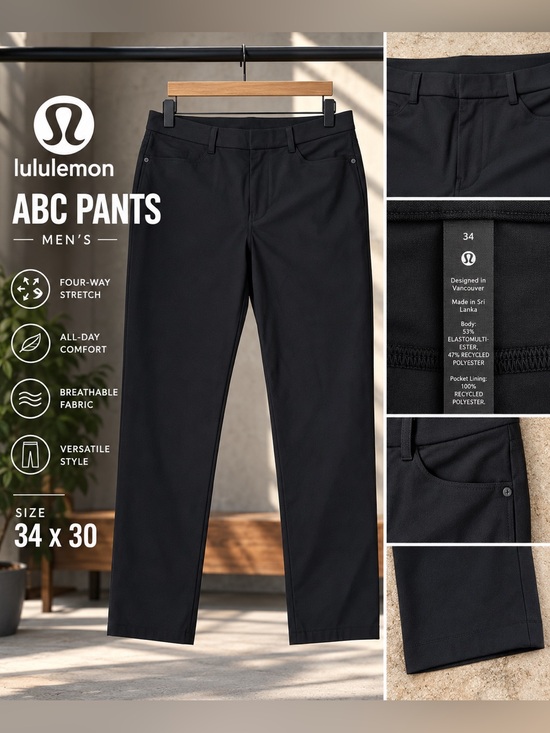lululemon athletica Other - Lululemon Men’s ABC Pants Black Size 34 x 30 Stretch Performance Pants